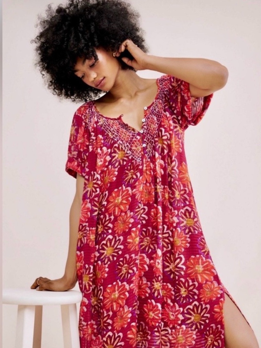 Free People Boho Floral Maxi Dress in Fuchsia and Coral